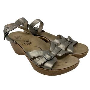 Abeo Women's Size 9 Neutral Sandals Slingback Platform Heel Metallic Pewter